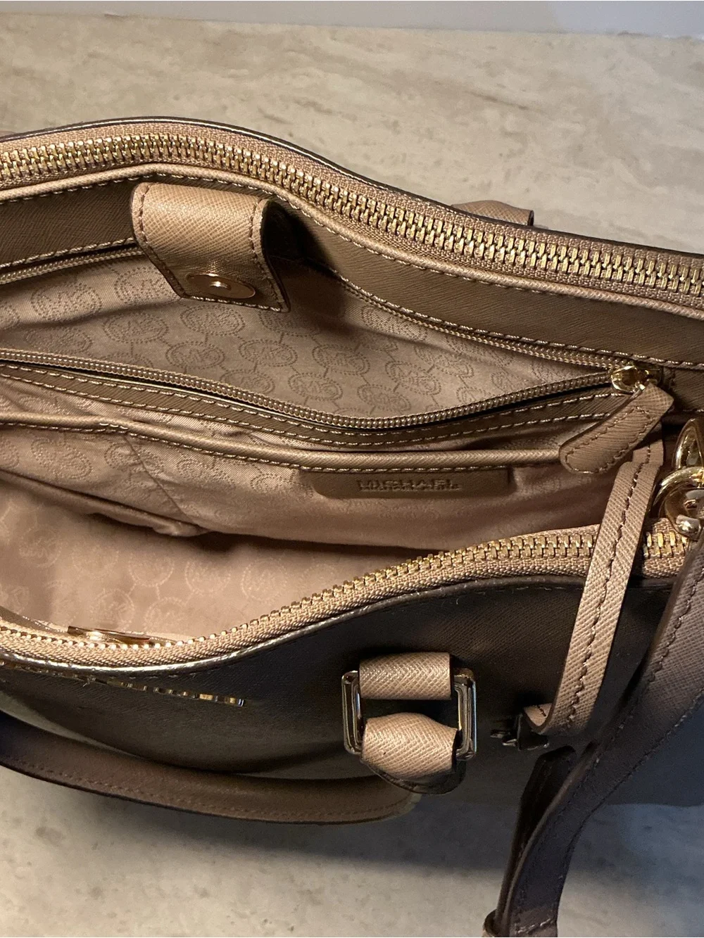 Michael Kors Taupe Saffiano Leather Tote with Gold Hardware